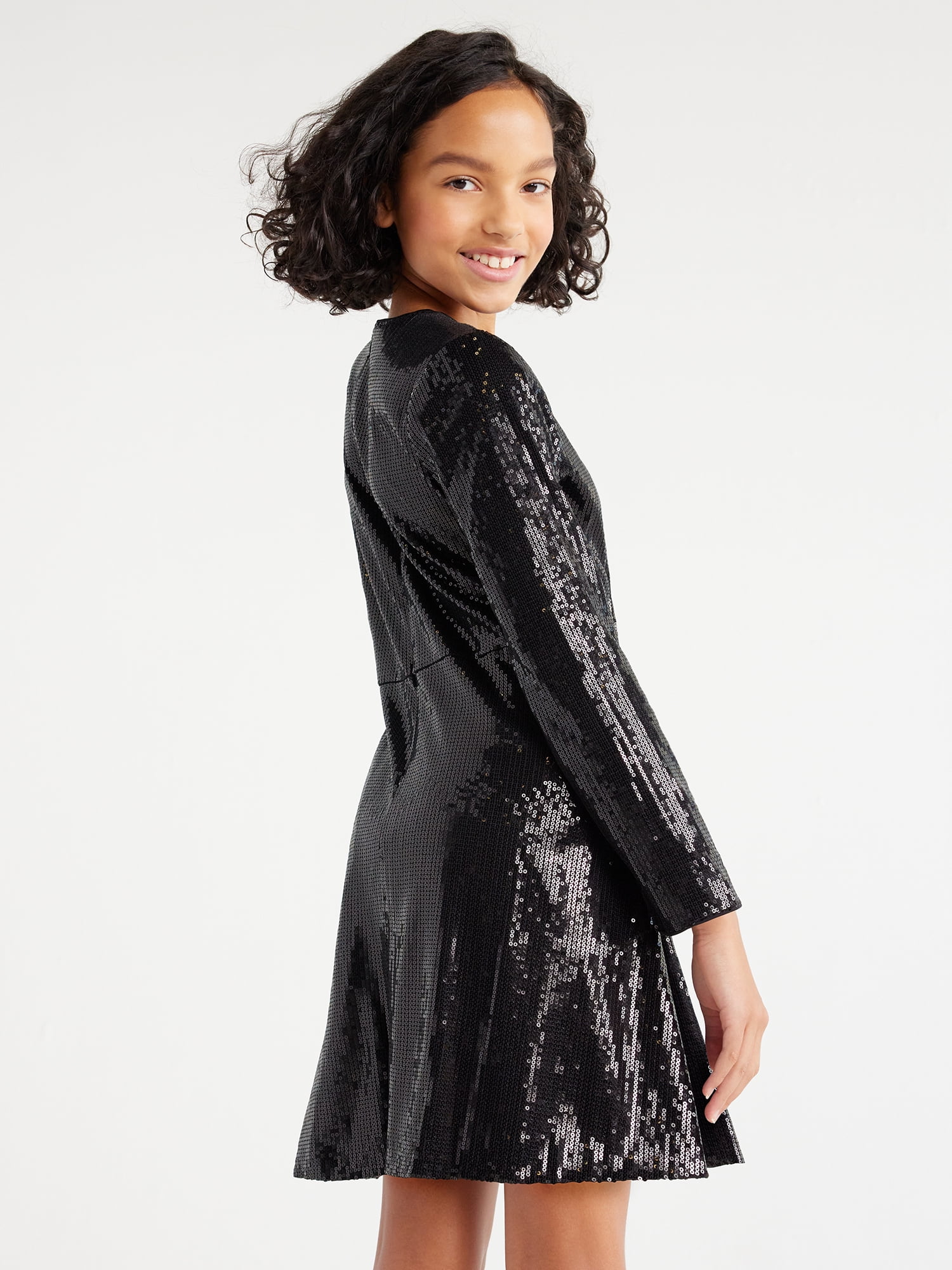 long sleeve black sequin dress